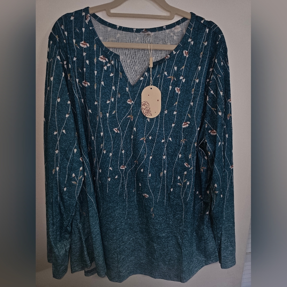 Floral Teal Long Sleeve Women's Top